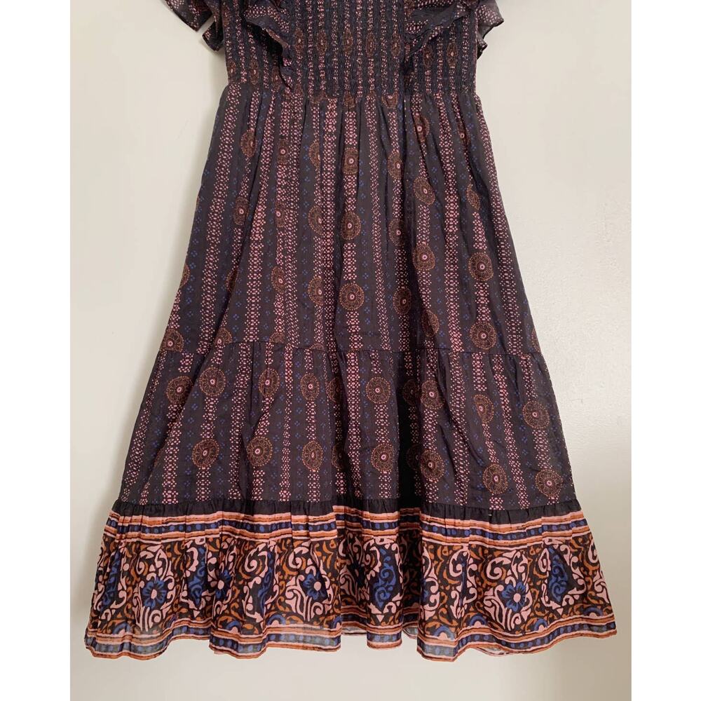 Soleil Floral Midnight Figue Estella Cotton Square Neck Mini Dress XS - Picture 5 of 10